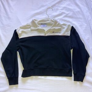 Champion Black and White Color-Block Zip Up With Pink Details